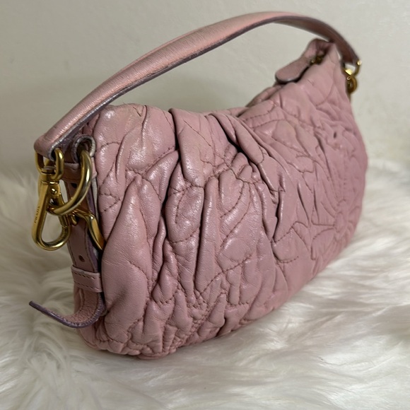 💯Authentic Prada Napa Stitches Hobo Pochette Shoulder Bag in Gold Hardware🍀 - Picture 9 of 17
